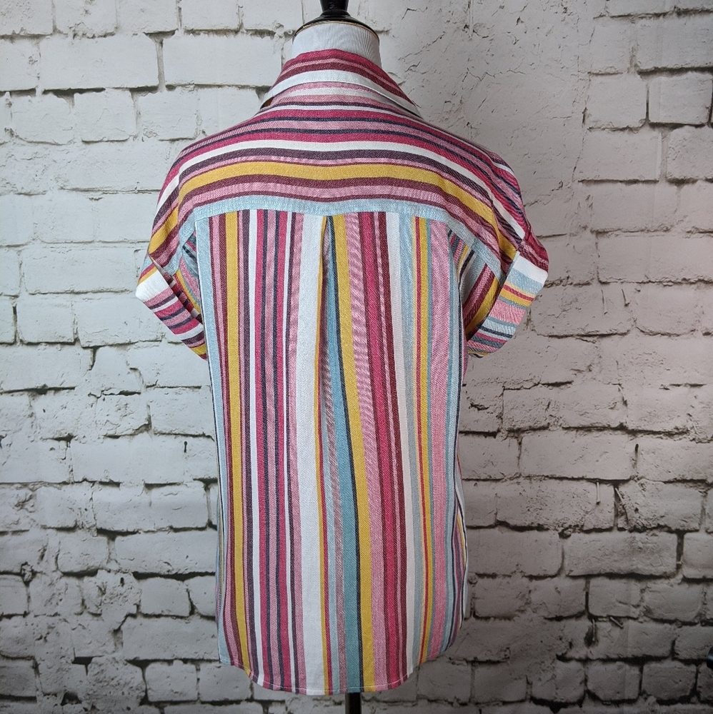 Aqua Multi Colored Striped Button Down - Picture 9 of 12